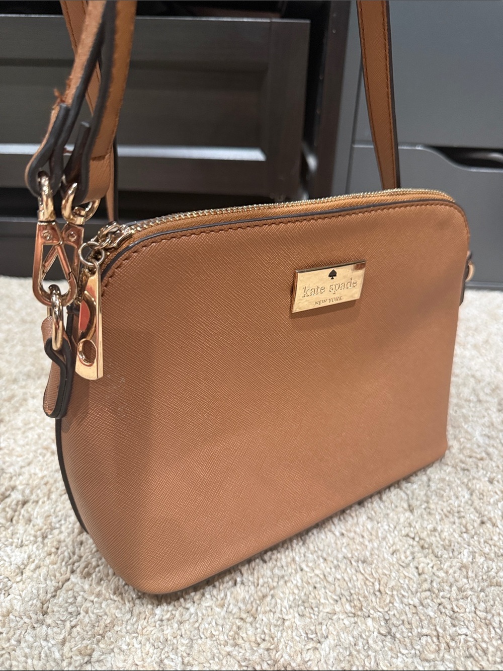 kate spade tan leather crossbody with gold hardware